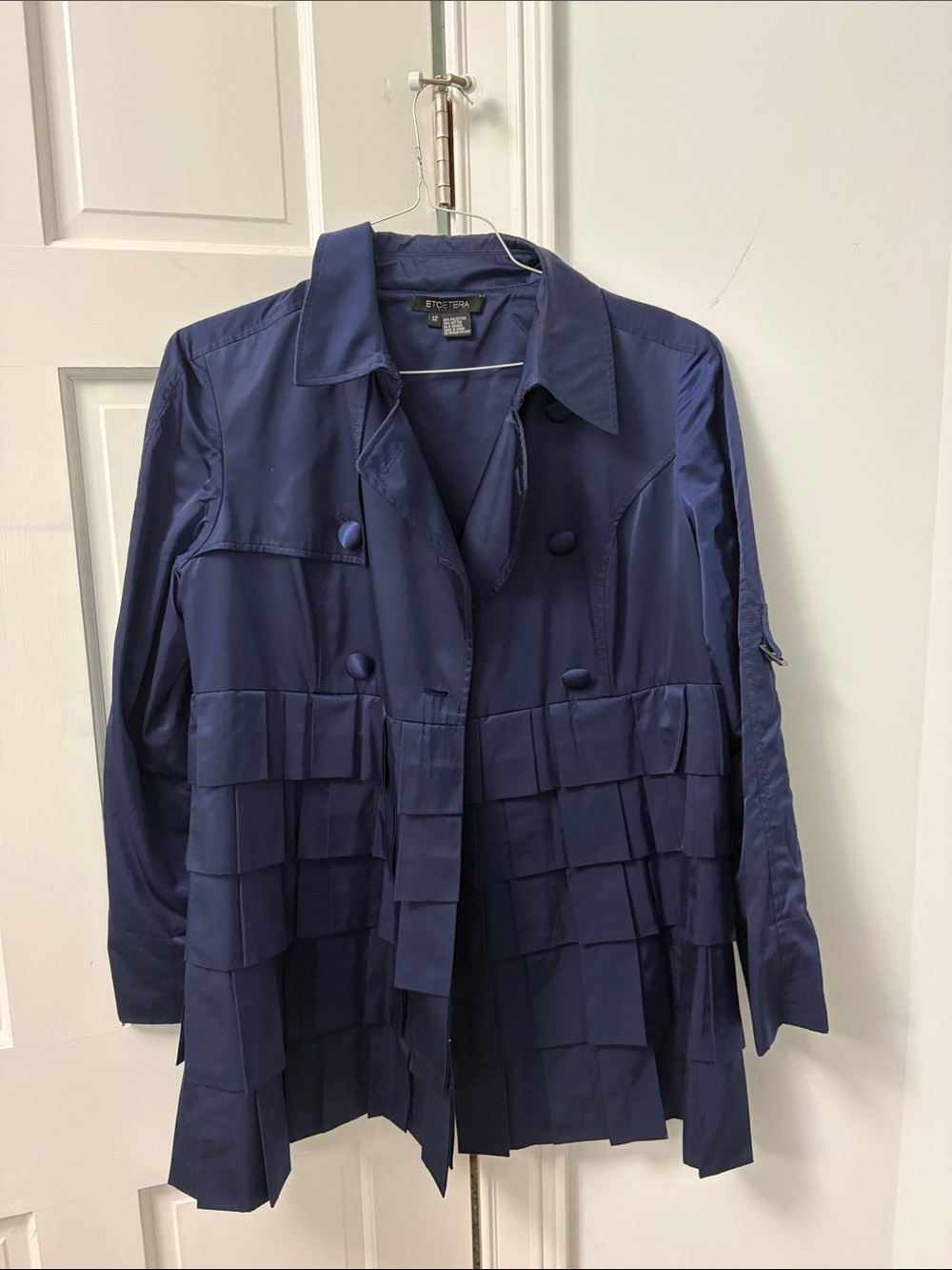 Etcetera Navy Pleated Tiered Trench Coat